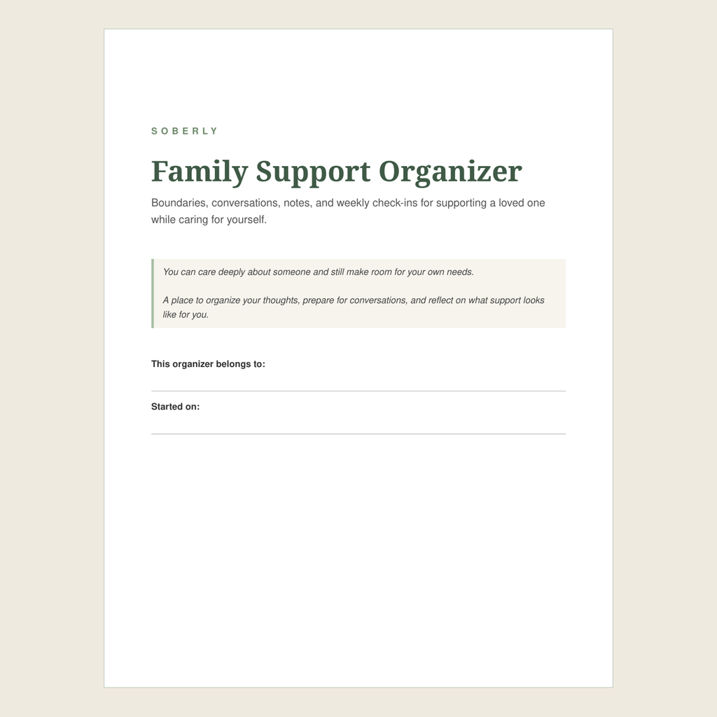 Family Support Organizer cover page